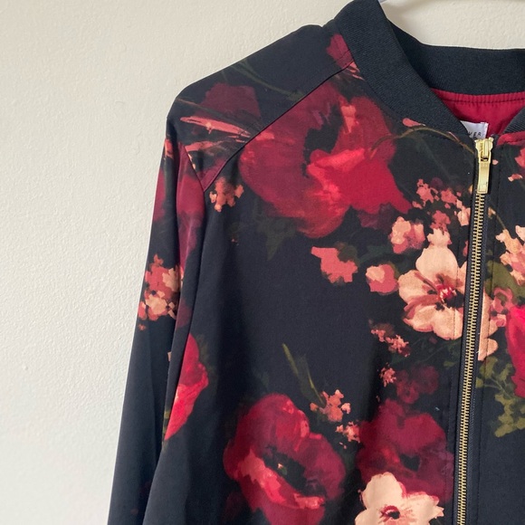 Susan Graver Black and Red Floral Bomber Jacket - Picture 3 of 8